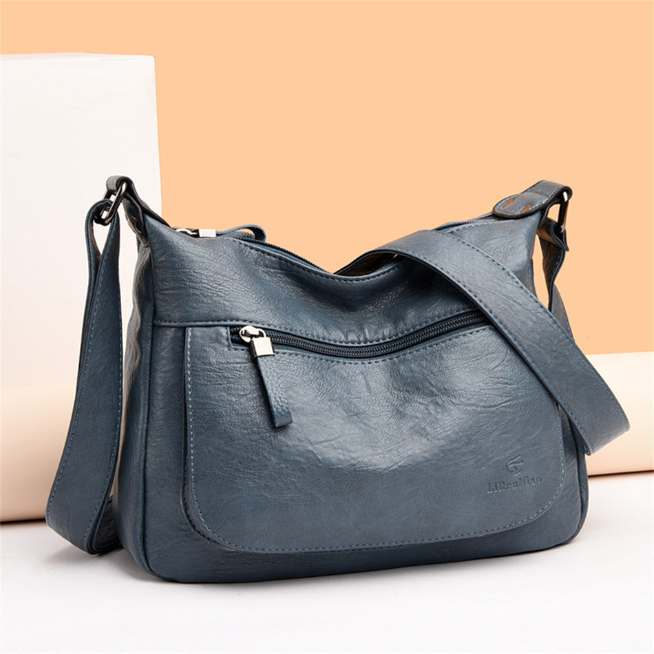 Sac Bandoulière Cuir Camel Bleu