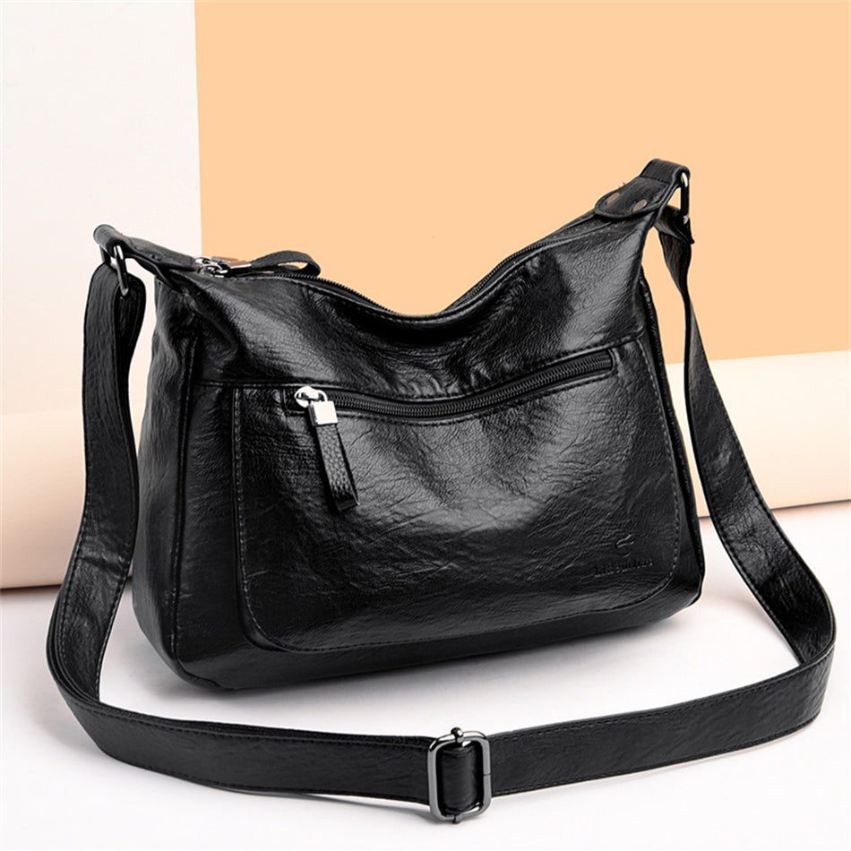 Sac Bandoulière Cuir Camel Noir