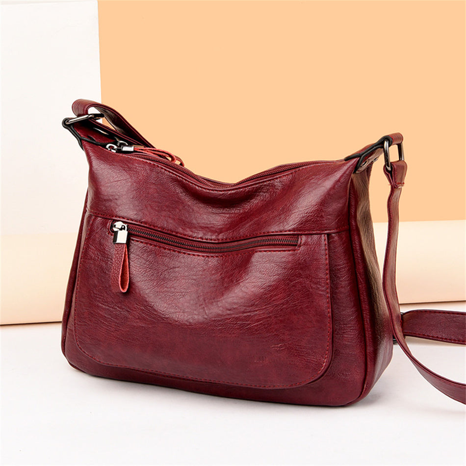 Sac Bandoulière Cuir Camel Bordeaux