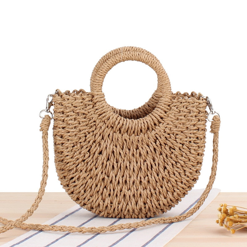 Le Sac à Bandoulière en Raphia Marron