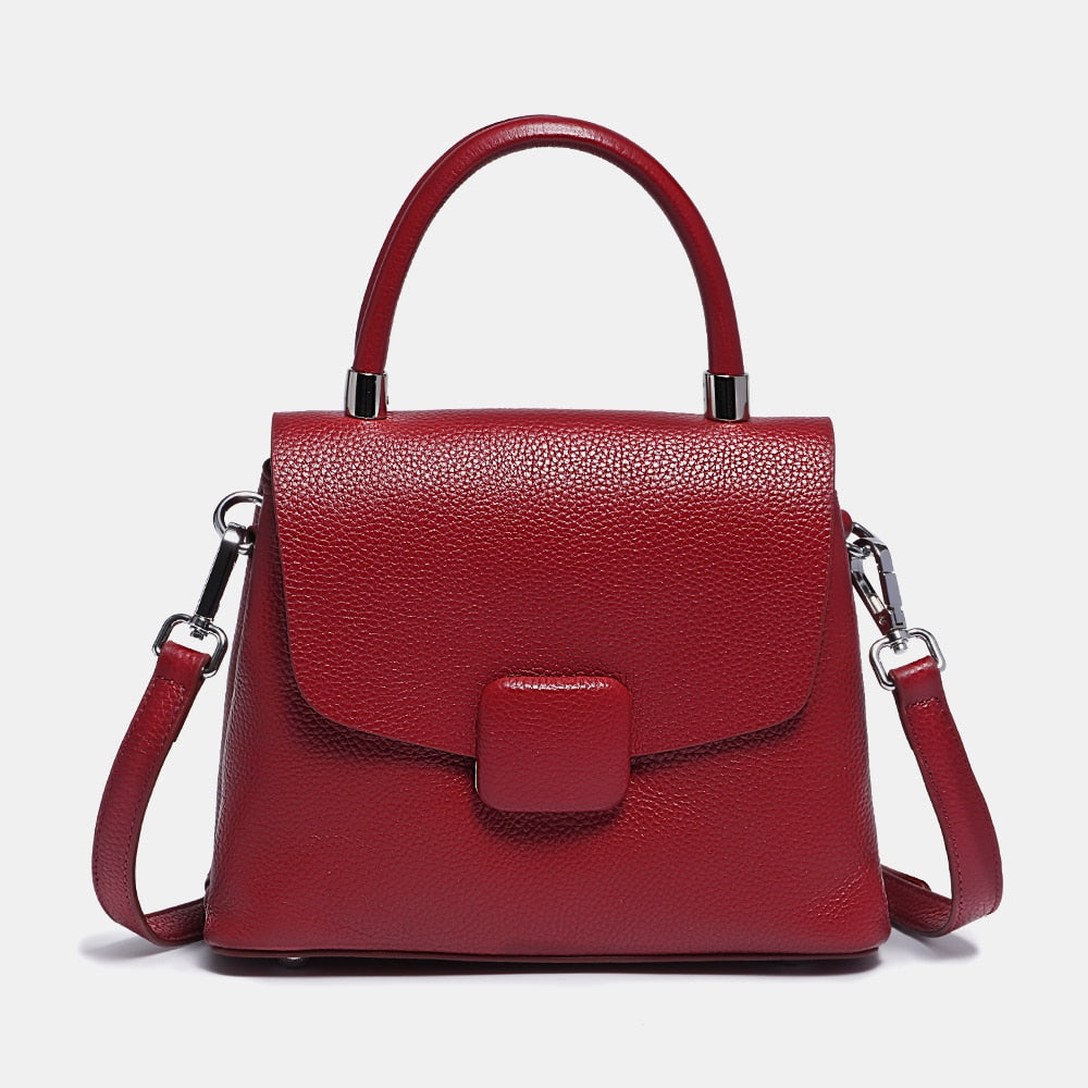 Sac à Bandoulière en Cuir Grainé Rouge