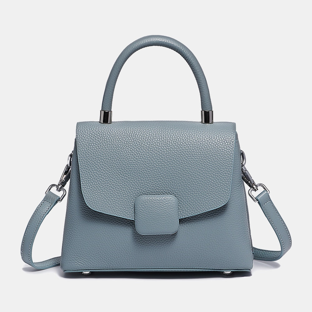 Sac à Bandoulière en Cuir Grainé Bleu ciel