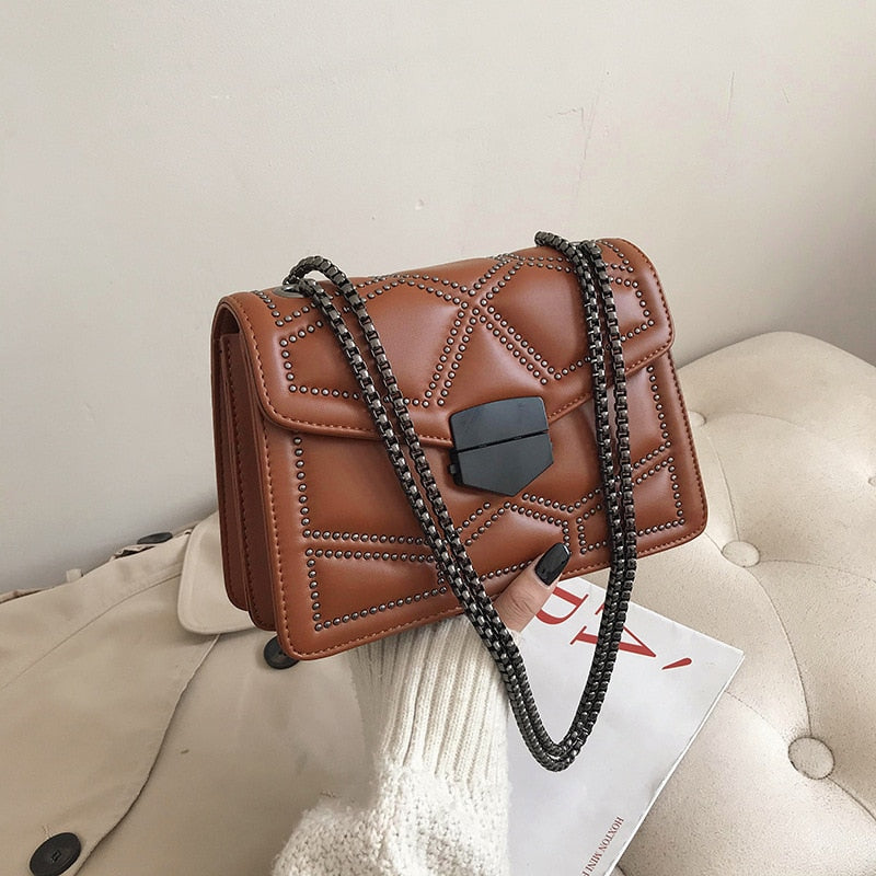 Sac Noir Bandoulière Chaine Marron  