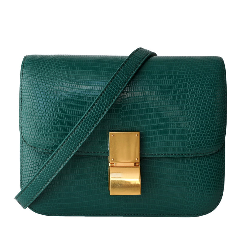 Sac Bandoulière Noir Croco Vert  