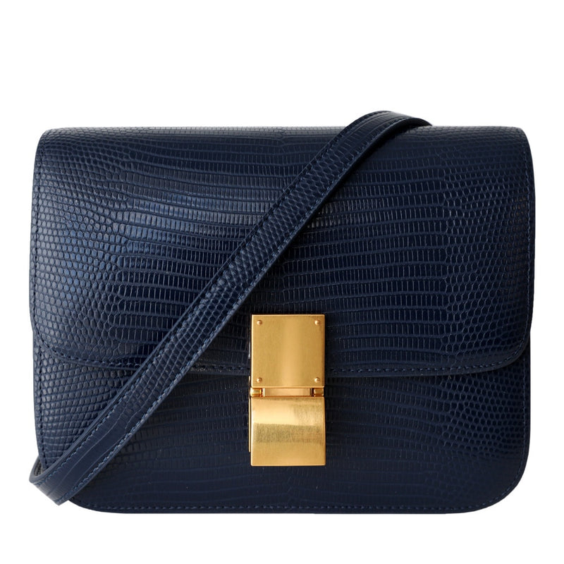 Sac Bandoulière Noir Croco Bleu foncé  