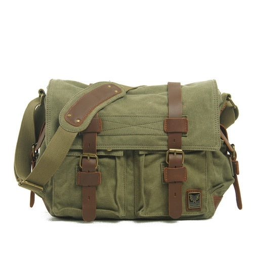 Sacoche Bandoulière Homme Toile Vert 35cmX12cmX28cm 