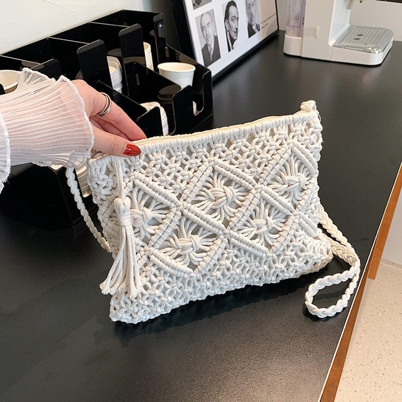 Le Sac à Bandoulière Tressé Blanc  