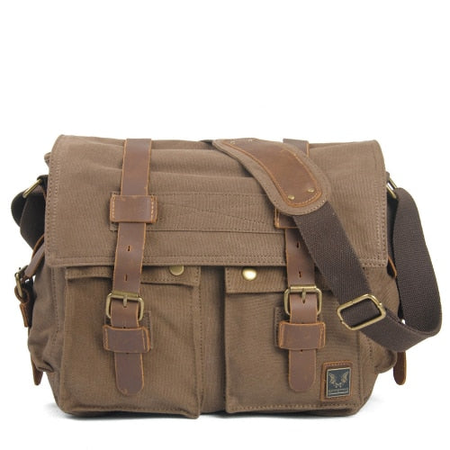 Sacoche Bandoulière Homme Toile Café 35cmX12cmX28cm 