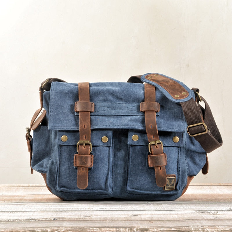 Sacoche Bandoulière Homme Toile Bleu 35cmX12cmX28cm 