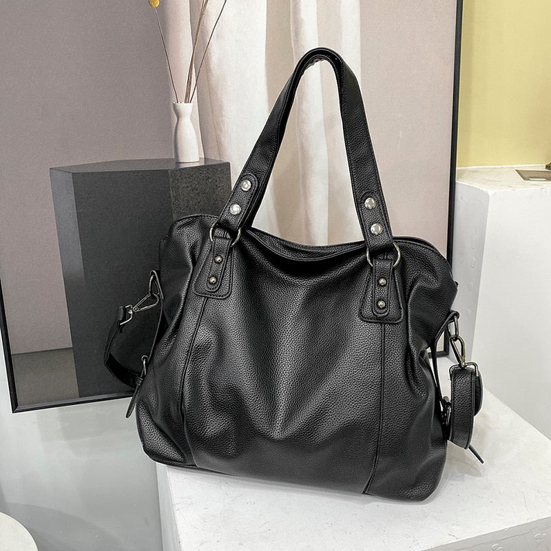 Grand Sac Besace Cuir Femme Noir  