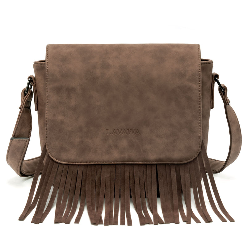 Sac Bandoulière Frange Marron foncé  