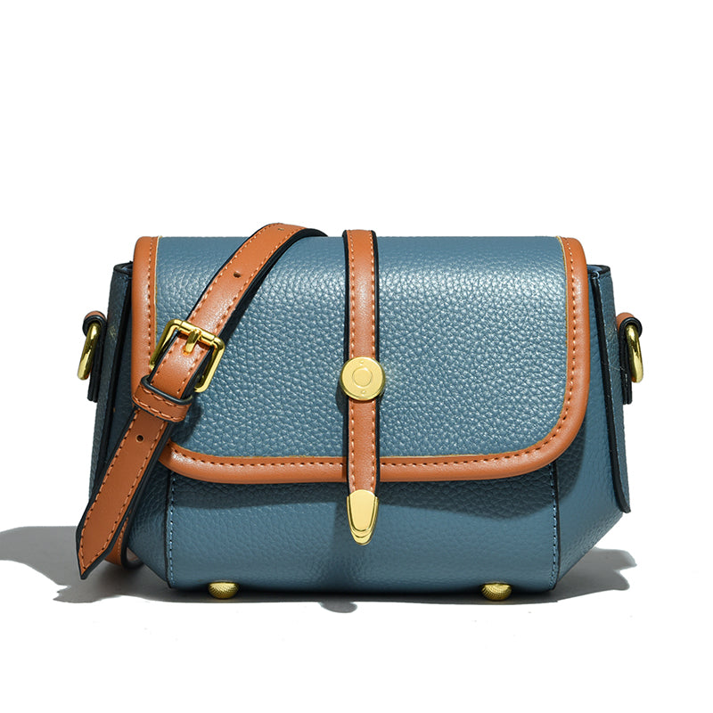 Petite Pochette Bandoulière Cuir Femme Bleu 15cm 9cm 14cm 