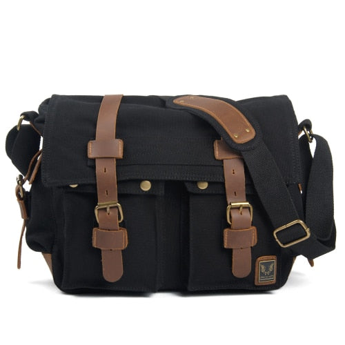 Sacoche Bandoulière Homme Toile Noir 35cmX12cmX28cm 
