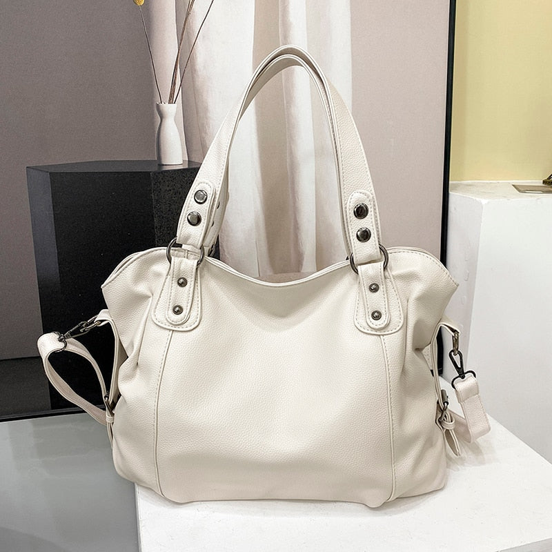 Grand Sac Besace Cuir Femme Beige  