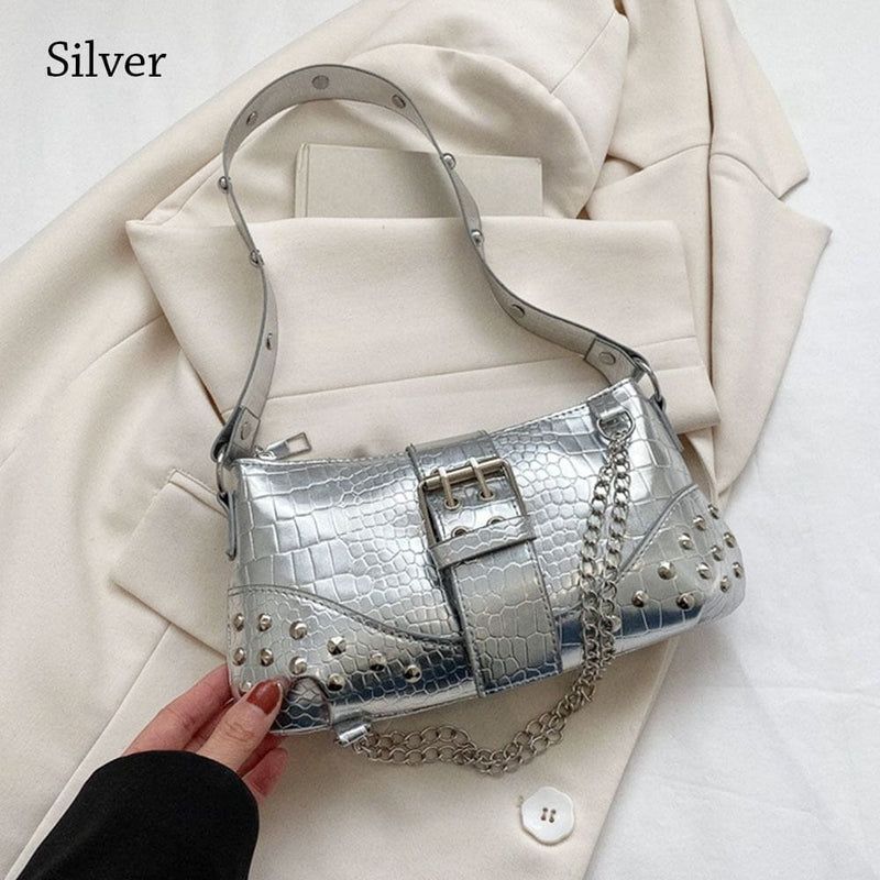 Sac Bandoulière Clouté Argenté  