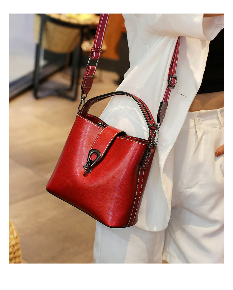 Sac Bandoulière Cuir Marron Rouge 21 x 10 x 18 cm 