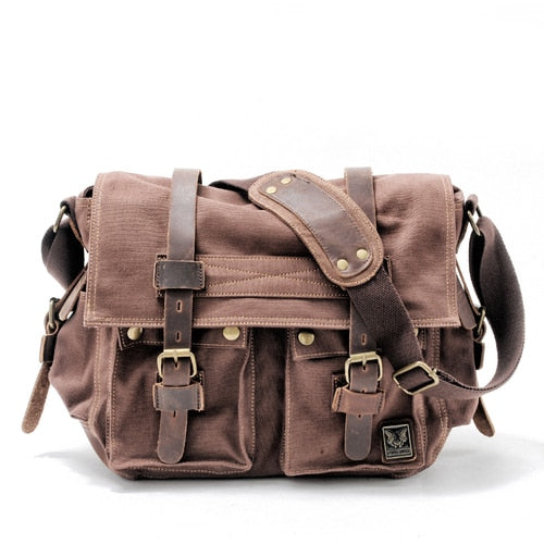 Sacoche Bandoulière Homme Toile Café sombre 35cmX12cmX28cm 